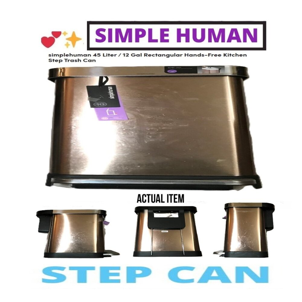 🛑 SIMPLEHUMAN Rectangular ➕ TRASH CAN Hands-Free 45 Liter / 12 Gal 💸BUY NOW‼️